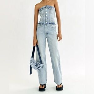 Zara TRF Strapless Denim Jumpsuit